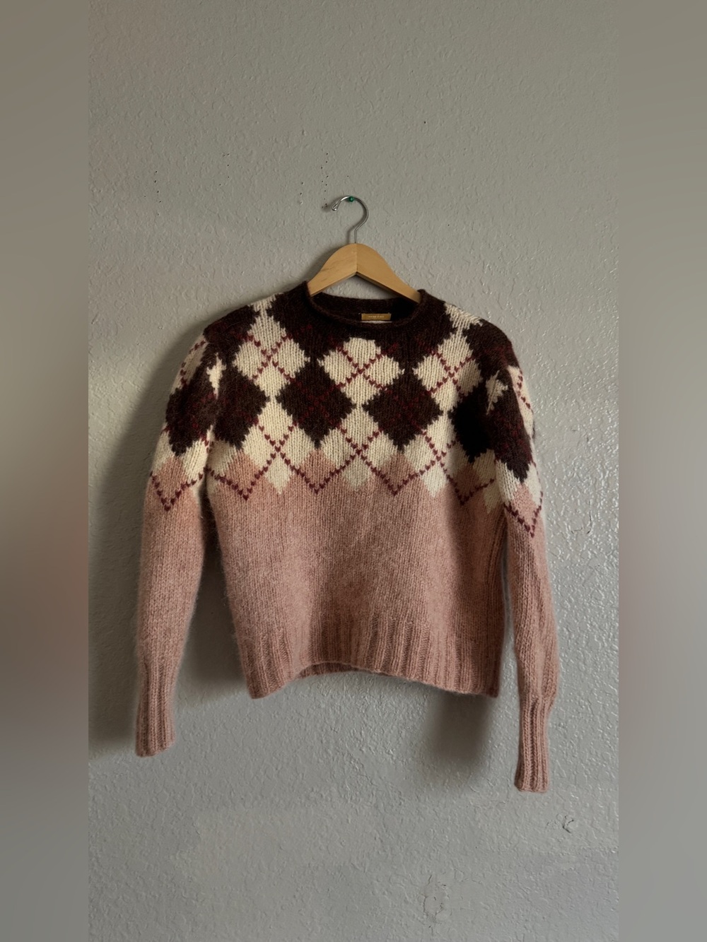 ANN MASHBURN Argyle Crewneck Merino Alpaca Blend Hand knit Sweater